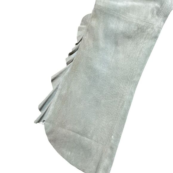 JAZMIN CHEBAR Suede Flared Pants with Ruffle Detail Light Green Size 3 - Picture 2 of 10